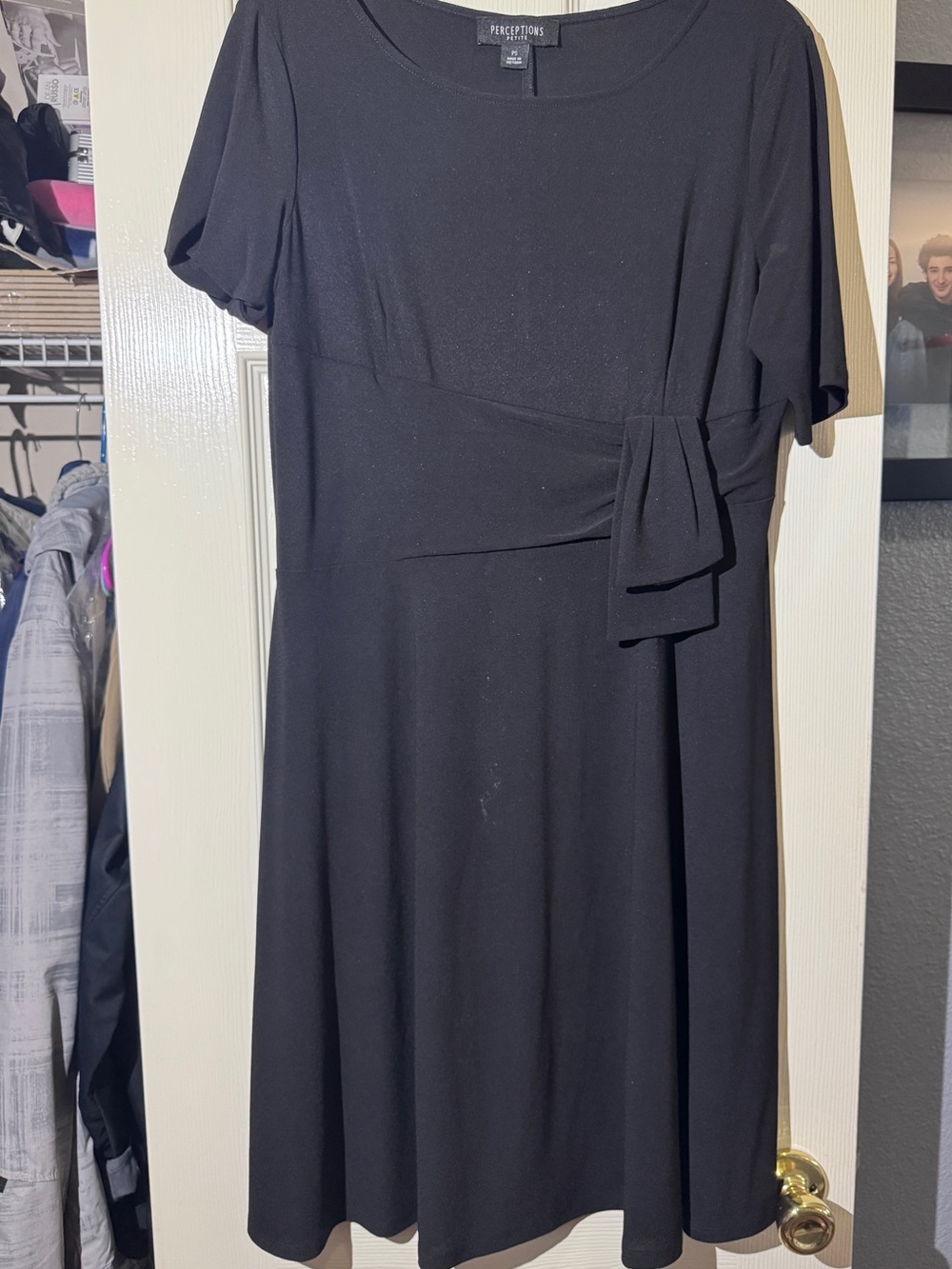 Perceptions Black Short-Sleeve Tie-Waist A-Line Dress